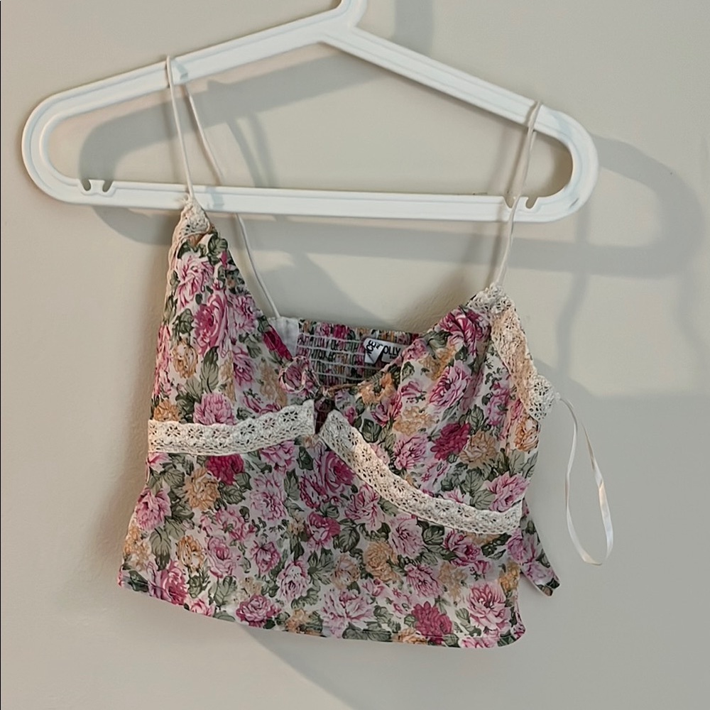 Princess Polly Emilee Top Pink Floral Ruched Tie Front Camisole